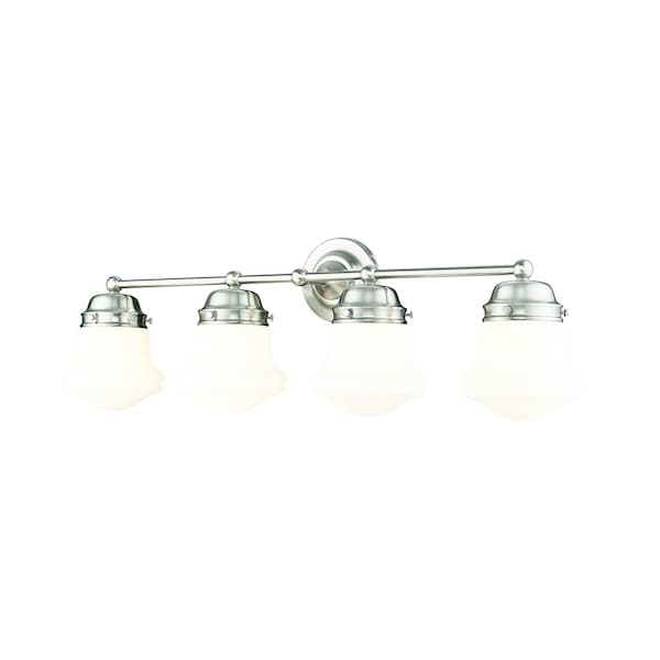 Z-Lite Vaughn Vanity, 4-Light, 7.75 In.W x 31.5 In.L x 9.5 In.H, Brushed Nickel/Matte Opal 735-4V-BN - main